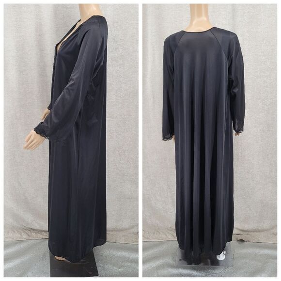 Lorraine Vintage Maxi Length Black Slip Dress Nightgown and Peignoir Robe Lace - Picture 4 of 16